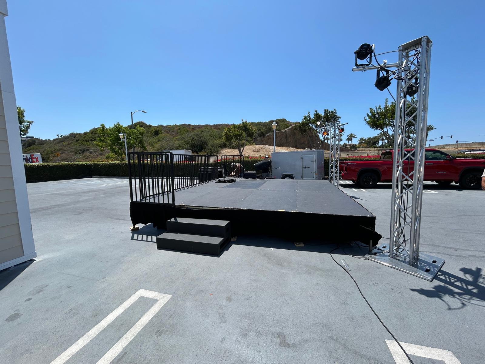 20x16 Stage With Lighting Full Side Angle
